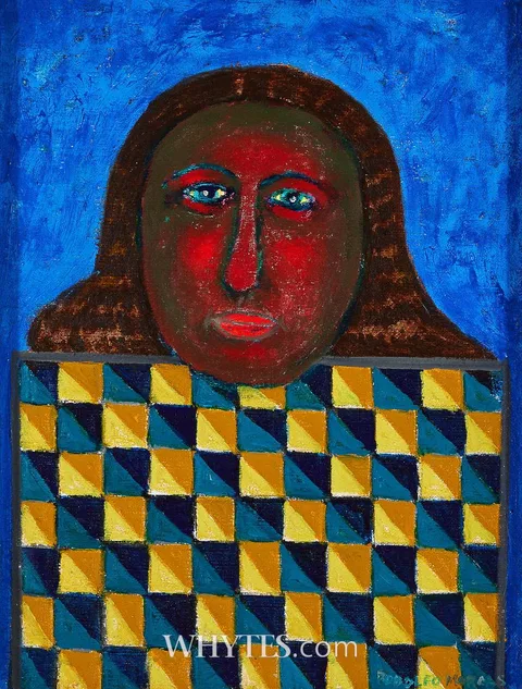 Rodolfo Morales, WOMAN WITH CHESSBOARD, oil on board
