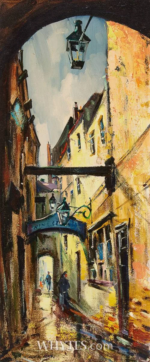SUGAR HOUSE ENTRY, BELFAST by Kenneth Webb, oil on canvas, sold Sep 2025