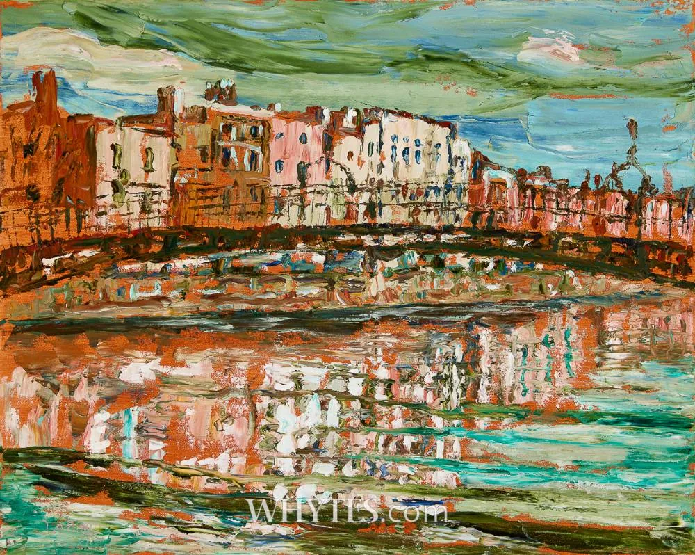 HA'PENNY BRIDGE, DUBLIN by Liam O'Neill, oil on canvas, sold Sep 2025