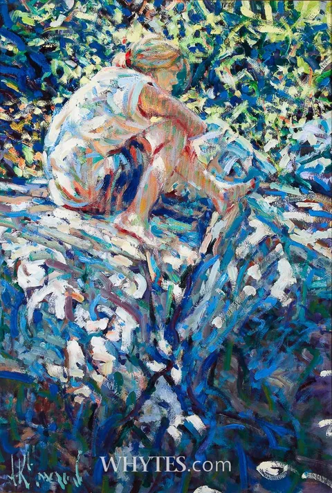 FROM THE COOL OF THE SHADE, NEAR RIVER HÉRAULT, FRANCE by Arthur K. Maderson, oil on panel, sold Sep 2025