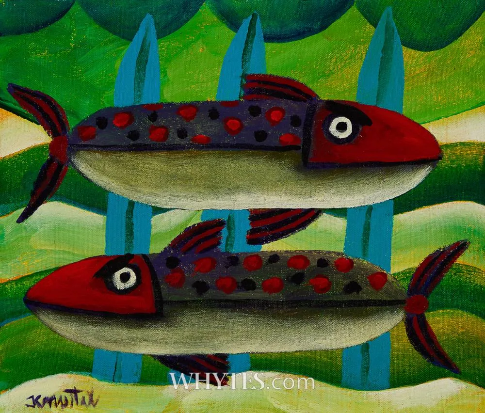 TWO FISH by Graham Knuttel, oil on canvas; (unframed), sold Sep 2025