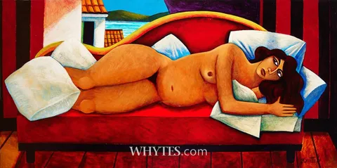 Graham Knuttel, RECLINING FEMALE NUDE, oil on canvas; (unframed)