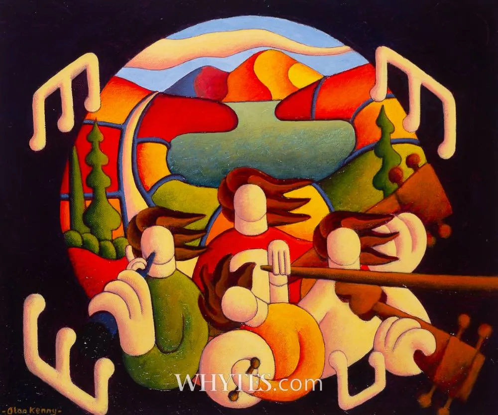 Alan Kenny, MUSICIANS IN CIRCULAR LANDSCAPE, oil on canvas