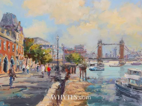 Colin Gibson, TOWER BRIDGE FROM THE THAMES, LONDON, oil on board