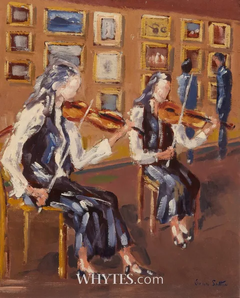 Ivan Sutton, MUSICIANS AT ART GALLERY, oil on board