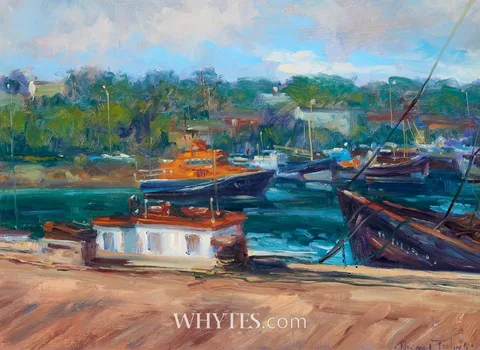 Norman Teeling, BOATS IN THE HARBOUR, oil on panel