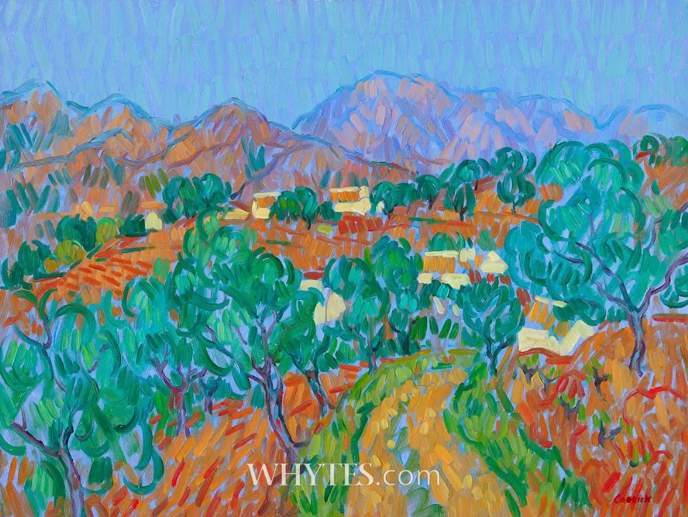 ROLLING HILLS, NERJA by Desmond Carrick, oil on board, sold Jun 2025