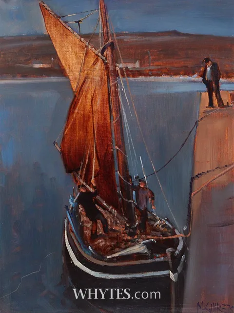 Cecil Maguire, TURF BOAT, KILRONAN, INISHMORE, COUNTY GALWAY, 1978, oil on board