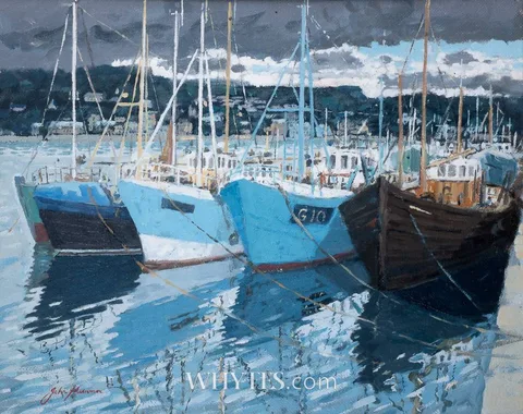 John Kirwan, TRAWLERS, HOWTH, oil on board