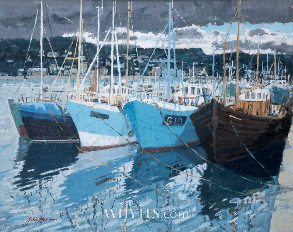 TRAWLERS, HOWTH by John Kirwan, oil on board, sold Jun 2025