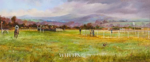 Susan Mary Webb, A HARE AT THE HORSE RACE, oil on canvas