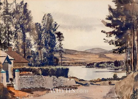 ROUNDWOOD RESERVOIR, COUNTY WICKLOW by Tom Nisbet, watercolour, sold Jun 2025