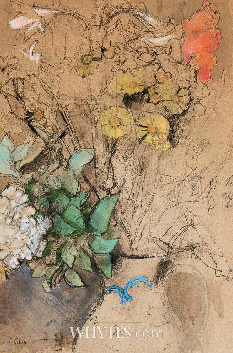 Tom Carr, FLOWER STUDY, charcoal and pastel on tinted paper