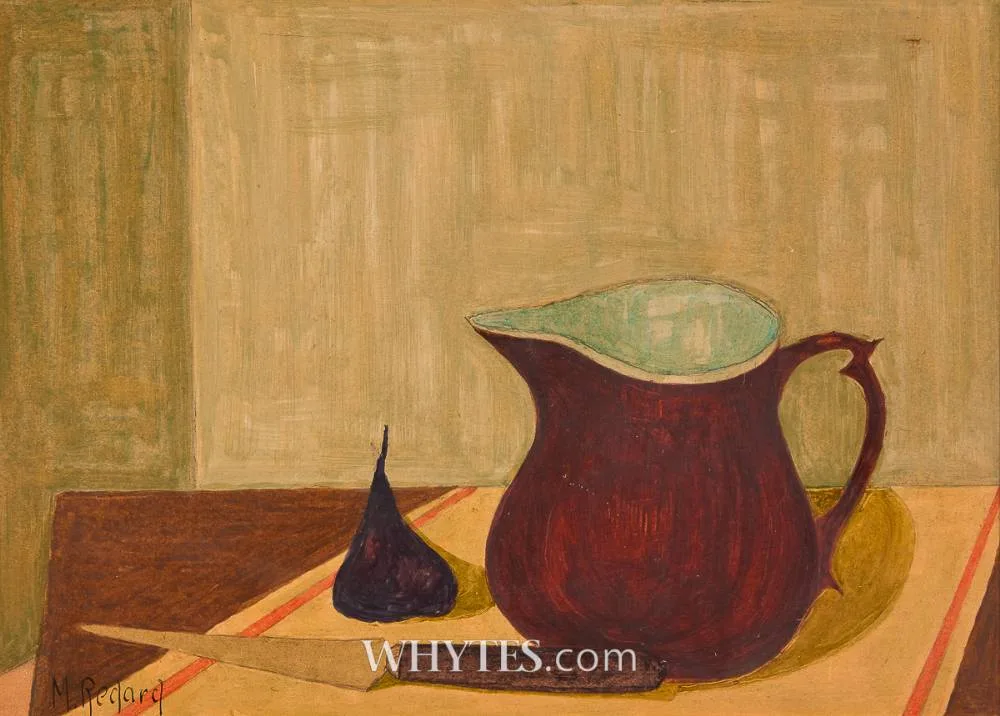 Maurice Redard, STILL LIFE WITH RED JUG AND BLACK GARLIC, pencil and watercolour
