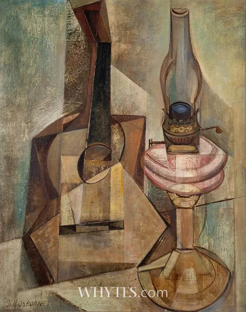 GUITAR WITH LAMP by Dennis Henry Osborne, oil on board, sold Jun 2025