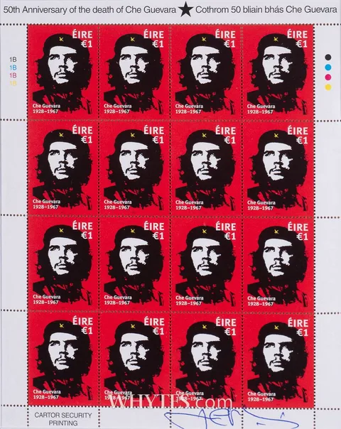 Jim Fitzpatrick, 50TH ANNIVERSARY OF THE DEATH OF CHE GUEVARA STAMP SHEET, print in colours