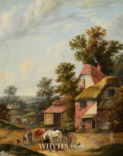 Georgina Lara, VILLAGE SCENE, oil on canvas
