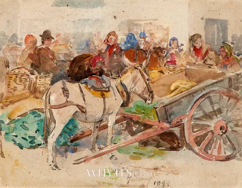 William Walls, GALWAY MARKET, 1899, watercolour