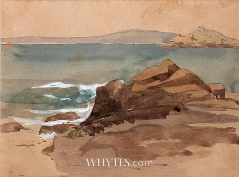 Nathaniel Hone, COASTAL SCENE, watercolour heightened with white