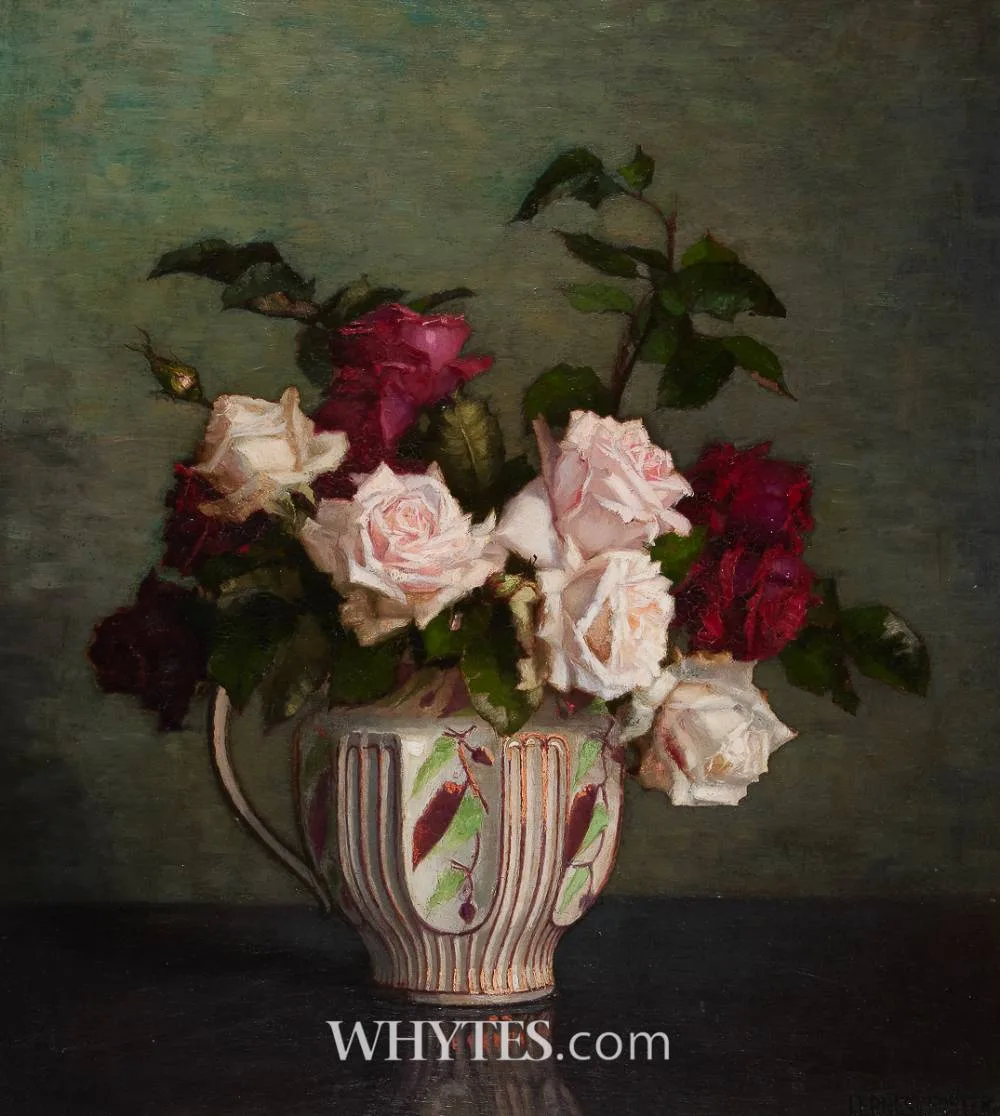 John Ernest Foster, STILL LIFE WITH ROSES, oil on panel