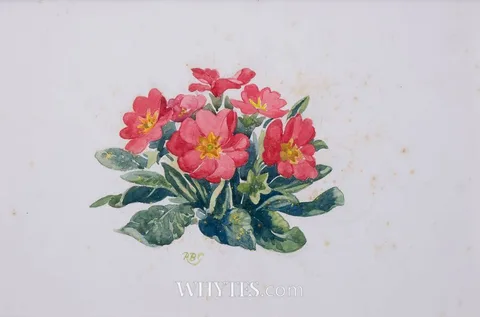 RED PRIMROSES by Rosaleen Brigid Ganly, watercolour, offered Jun 2025