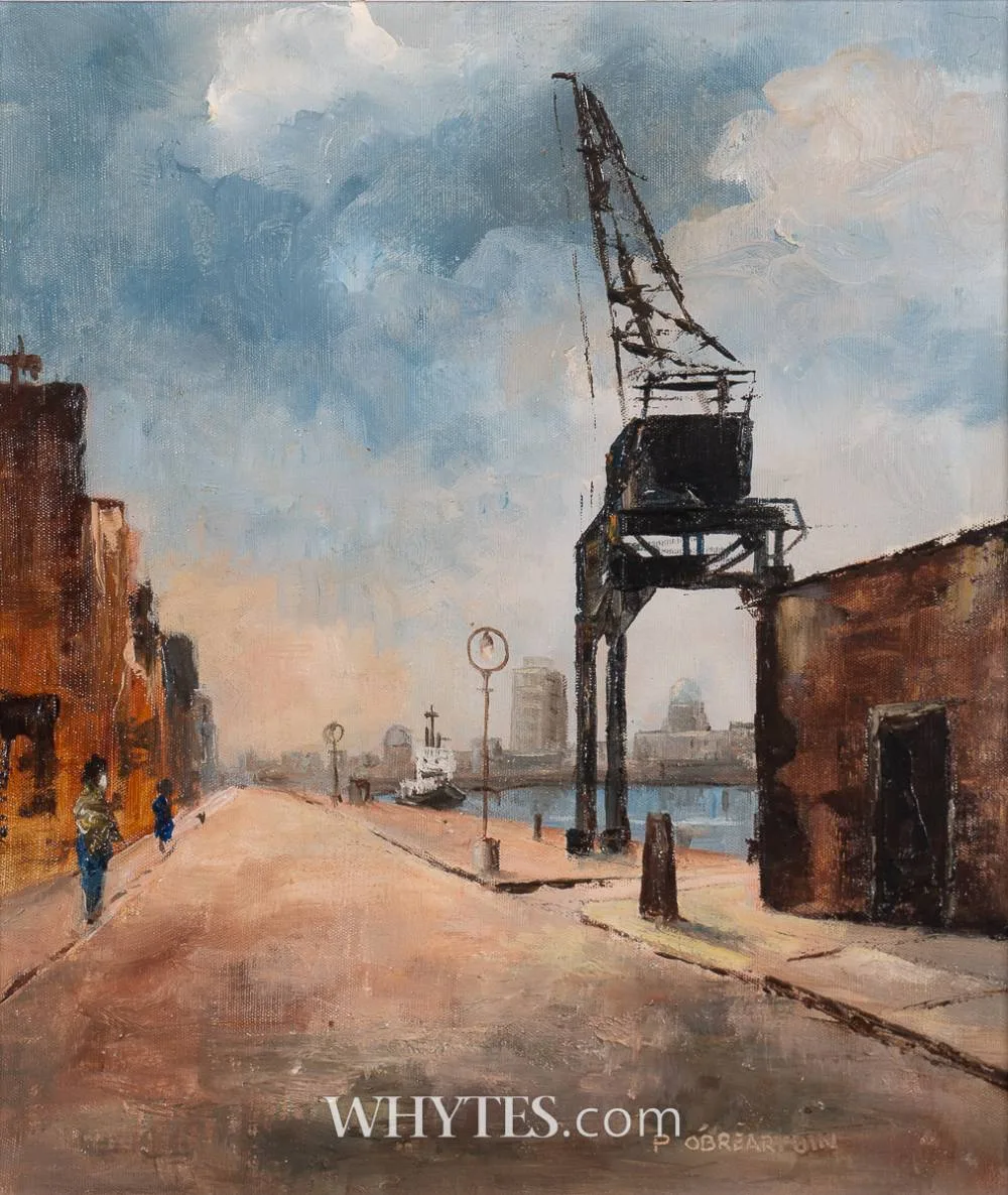 Pat Ó Bréartuin, DUBLIN DOCKS, c.1980, oil on canvas