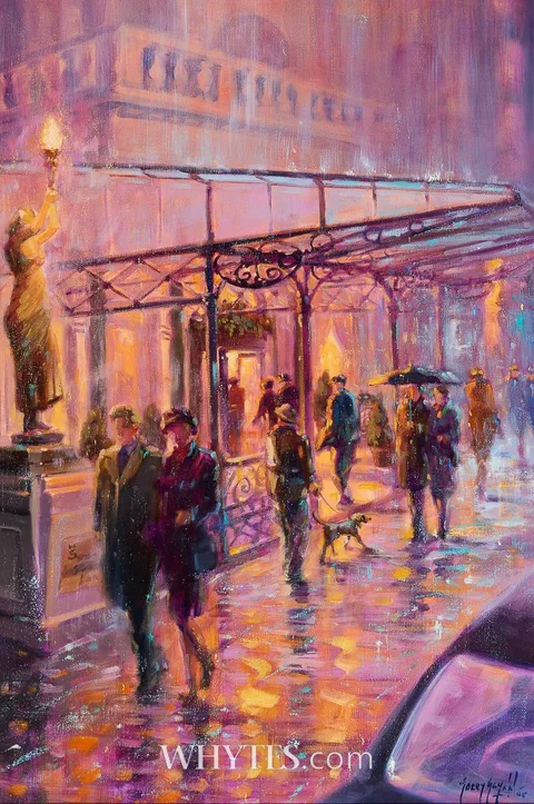 LAMPLIGHT, SHELBOURNE HOTEL, DUBLIN by Gerry Glynn, 2005, oil on canvas, sold Jun 2025