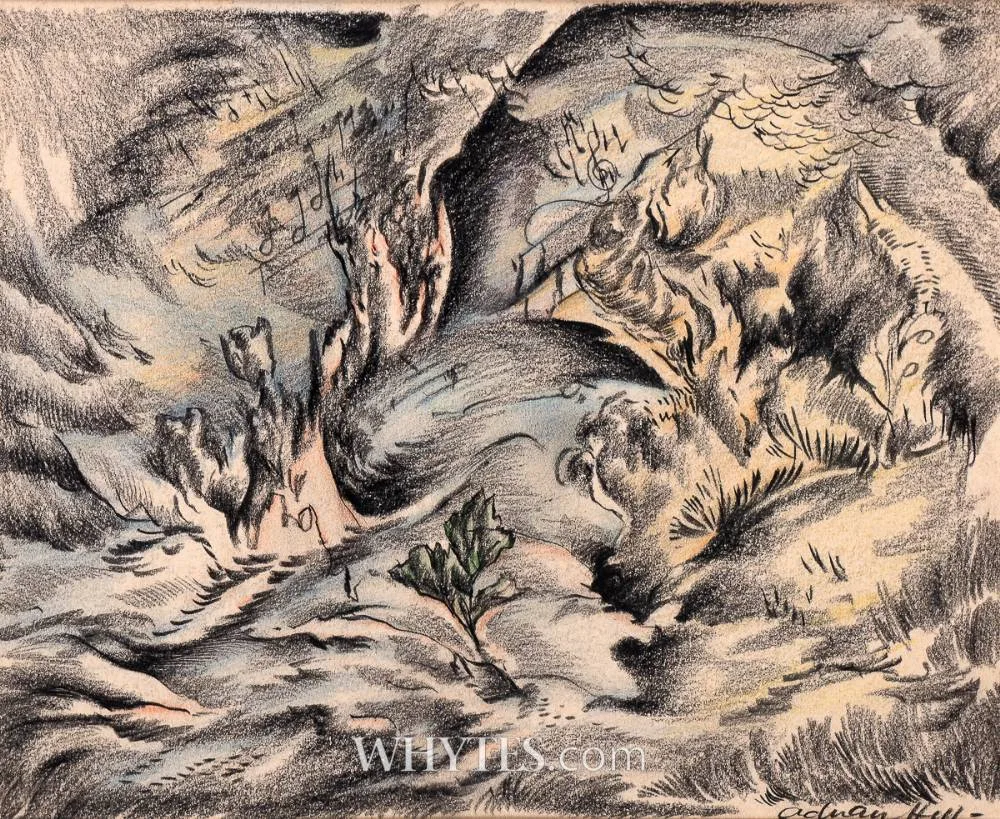 Adrian Hill, LANDSCAPE STUDY, coloured chalks
