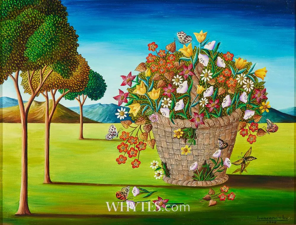Luis Roncancio, FLORES SOBRE LA LLANURA [FLOWERS OVER THE HILL], 1975, oil on canvas