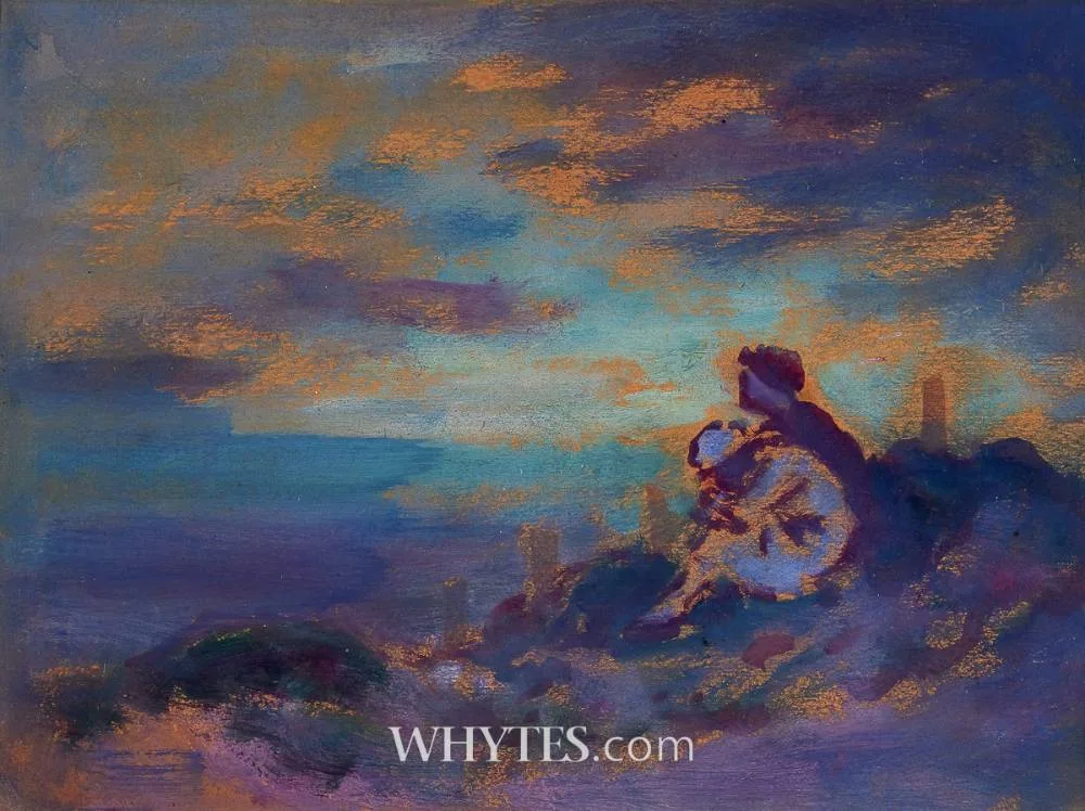 George Russell, LANDSCAPE WITH TWO FIGURES, pastel