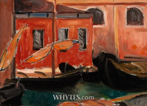 Grace Henry, BOATS AT CHIOGGIA, VENICE, ITALY, oil on board
