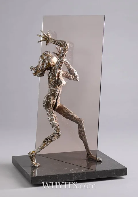 Rowan Gillespie, DILEMMA, 1979, aluminium alloy and Plexiglass on marble base; (no. 2 from an edition of 9)