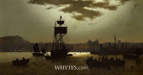 John Atkinson Grimshaw, SCARBOROUGH HARBOUR, oil on card laid on panel