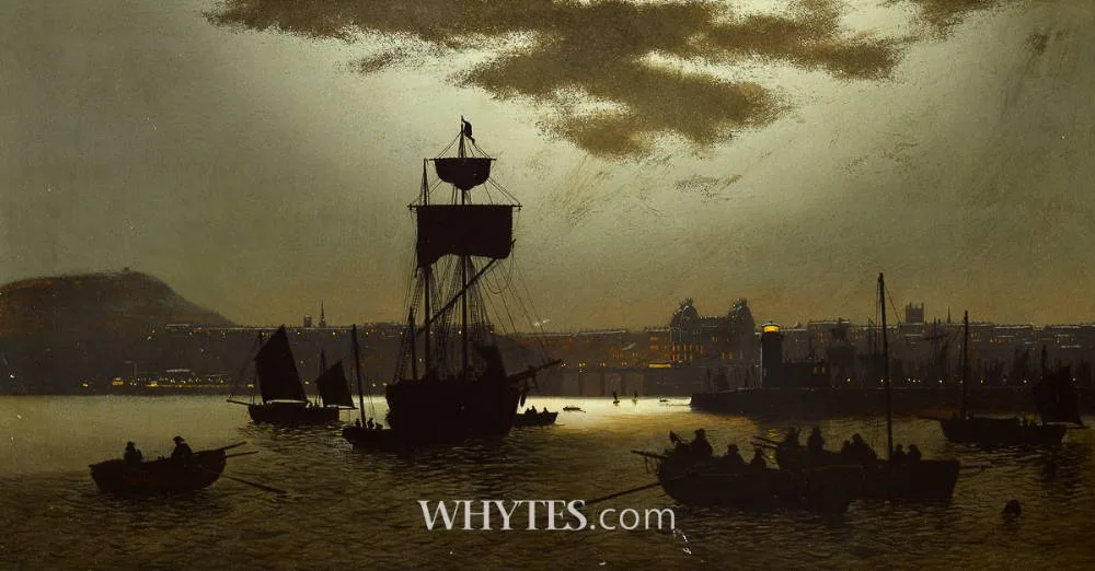 SCARBOROUGH HARBOUR by John Atkinson Grimshaw, oil on card laid on panel, offered May 2025