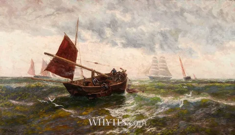 Thomas Rose Miles, DRIFTING THE HERRING NETS, oil on canvas