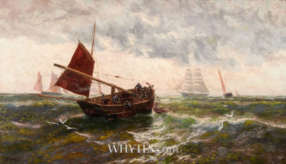 DRIFTING THE HERRING NETS by Thomas Rose Miles, oil on canvas, offered May 2025