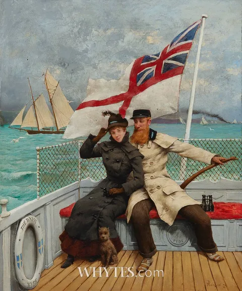 Maurice Poirson, AT THE HELM OF THE DAISY, 1879, oil on canvas