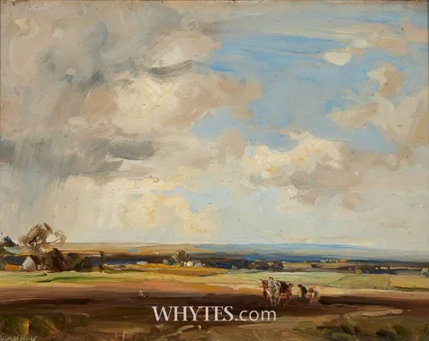 LANDSCAPE NEAR HILLSBOROUGH, COUNTY DOWN by Frank McKelvey, c.1926-30, oil on panel, sold May 2025