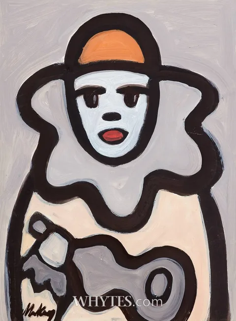 Markey Robinson, CLOWN WITH GUITAR, gouache
