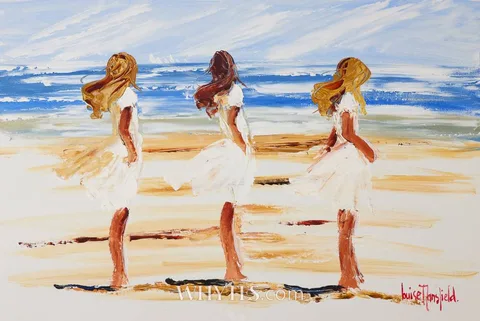 Louise Mansfield, THREE DANCERS ON THE SHORE, oil on board