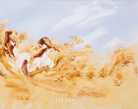 Louise Mansfield, GIRLS IN A FIELD, oil on canvas board