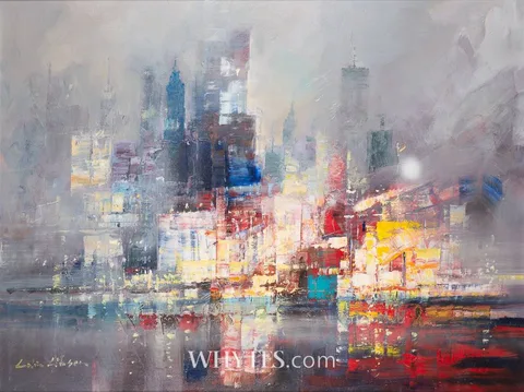 Colin Gibson, EVENING LIGHTS ON THE HUDSON, NEW YORK, 2023, oil on canvas