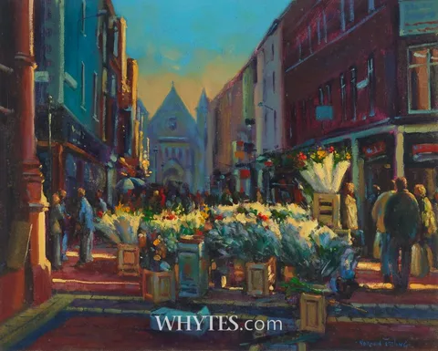 Norman Teeling, FLOWERS, GRAFTON STREET, DUBLIN, oil on board