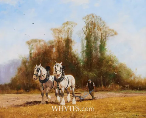 John Trickett, PLOUGHING, oil on canvas