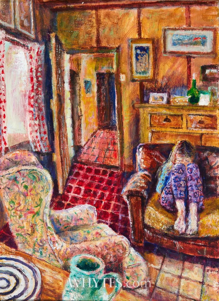 HARRIS INTERIOR WITH AMELIA by Sarah Longley, 2024, oil on board, offered Mar 2025