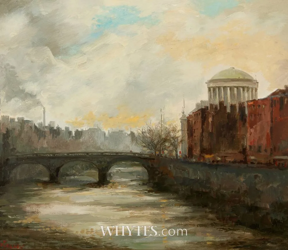 FOUR COURTS, DUBLIN by Leo Earley, oil on board, sold Mar 2025