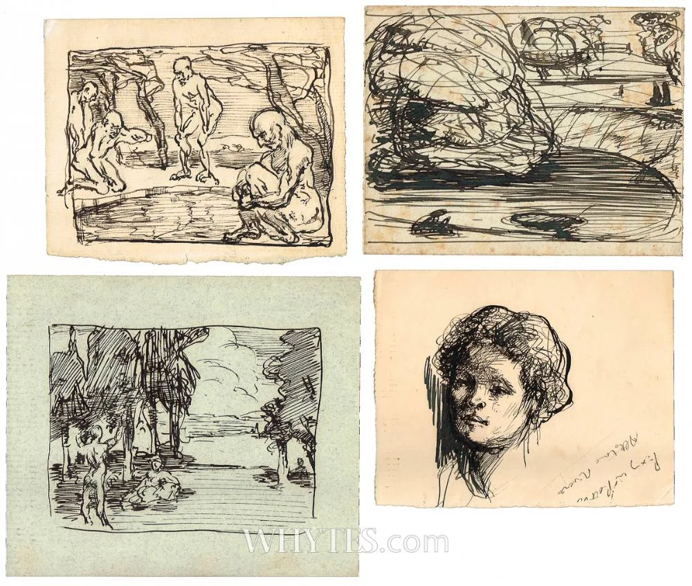 UNTITLED DRAWINGS (4) by Robert Gregory, ink on paper, one on Coole Park envelope, offered Mar 2025