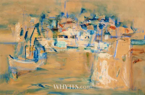 George Campbell, HARBOUR SCENE, c.1960s, watercolour and coloured chalks