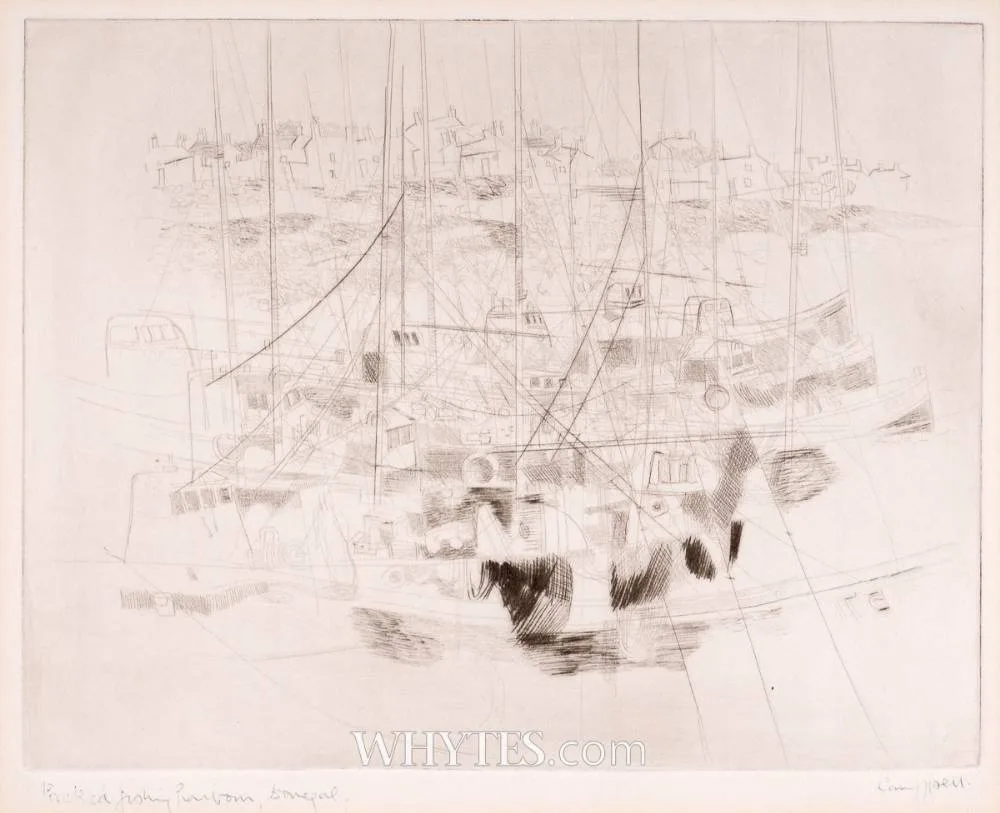 George Campbell, PACKED FISHING HARBOUR, DONEGAL, 1969-71, etching