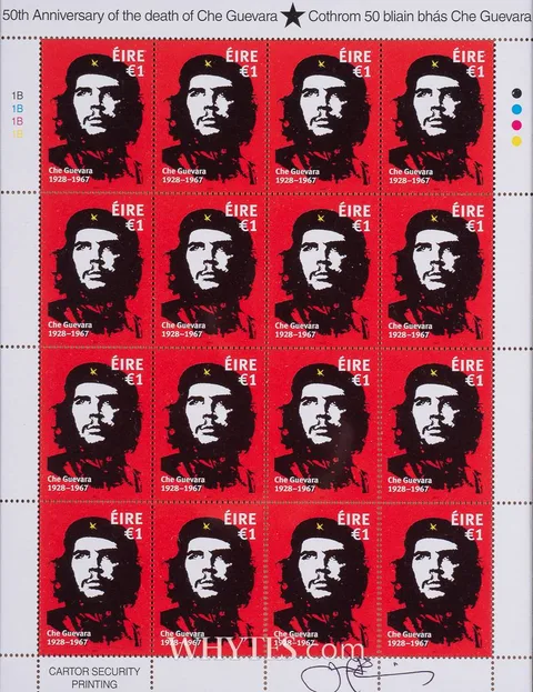 Jim Fitzpatrick, 50TH ANNIVERSARY OF THE DEATH OF CHE GUEVARA STAMP SHEET, print in colours